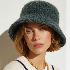 Artsy Green Wool Contemporary Felted Winter Hat